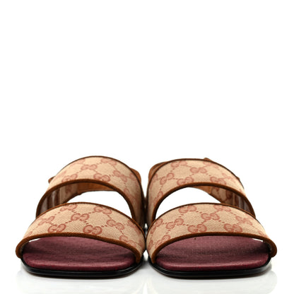 Gucci Canvas GG Monogram Mens Slingback Flat Sandals 6.5 Beige Ruggine Cuir 2 of 8