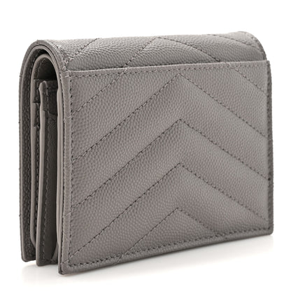 Saint Laurent Grain De Poudre Matelasse Chevron Monogram Flap Card Case Fog 3 of 9