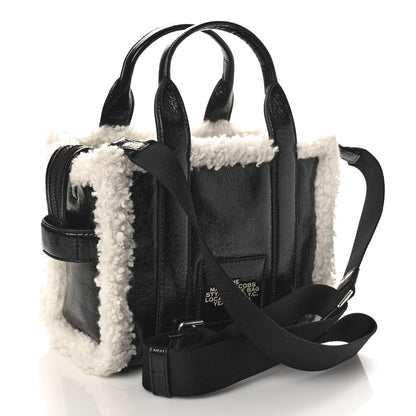 Marc Jacobs Shiny Calfskin Faux Shearling Mini The Traveler Tote Bag Black 2 of 9