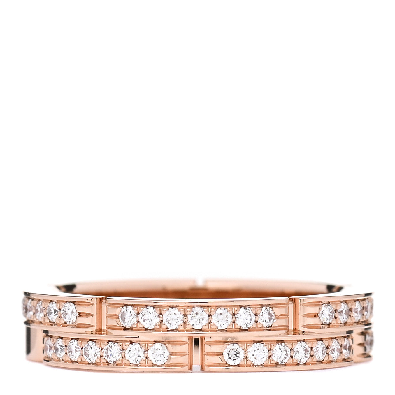 18K Pink Gold Diamond Maillon Panthere 2 Half Rows Ring 53 6.5