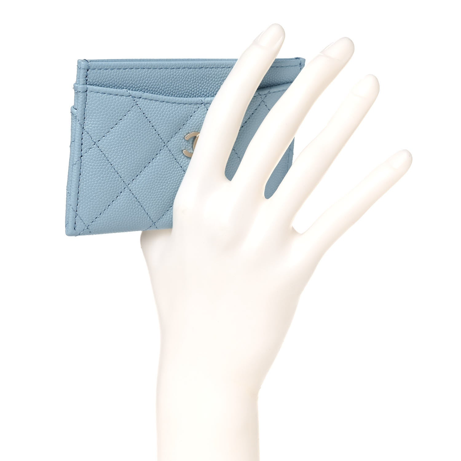 Chanel Caviar Quilted Card Holder Light Blue 2 of 9