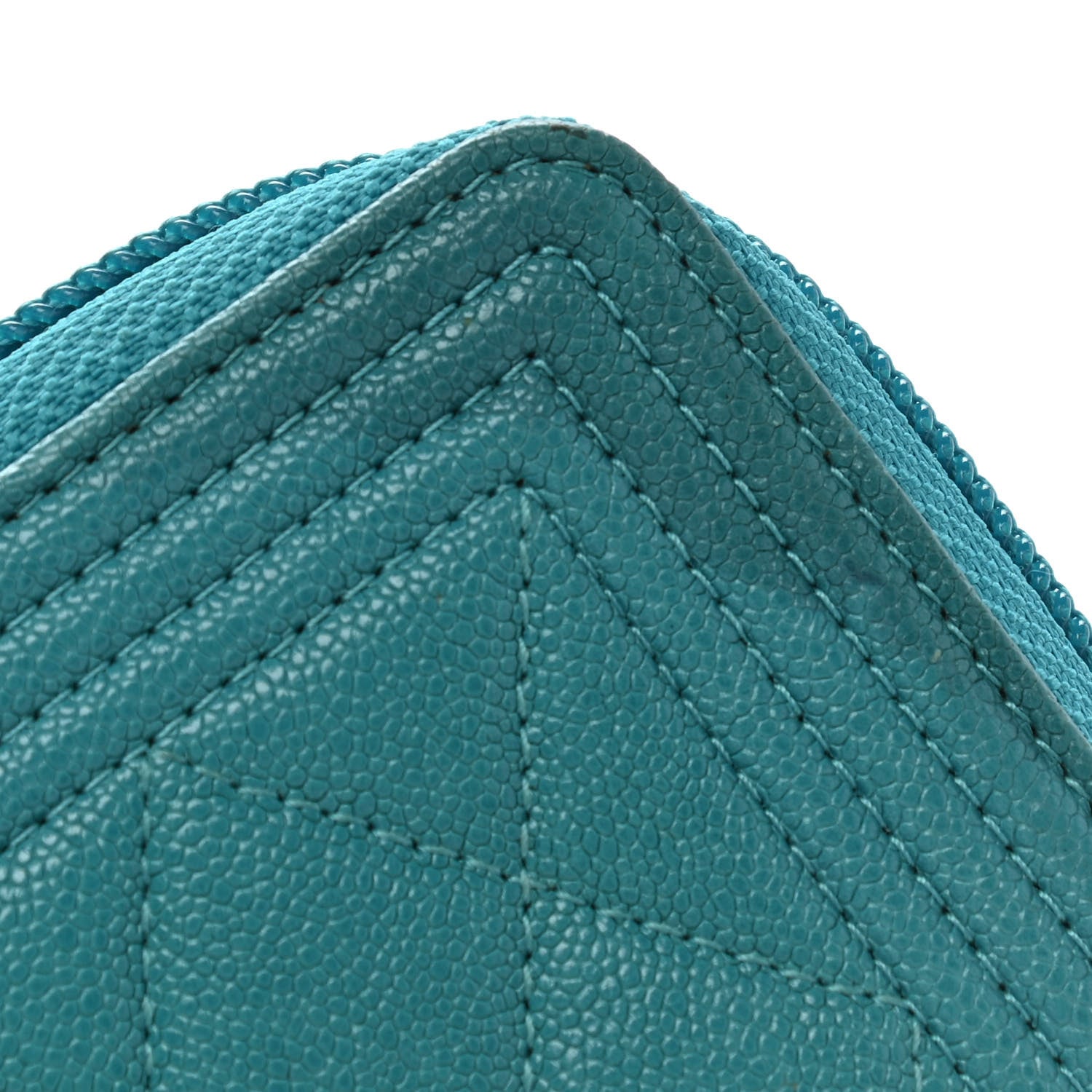 Chanel Caviar Quilted Boy Zip Around Coin Purse Wallet Turquoise 8 of 9