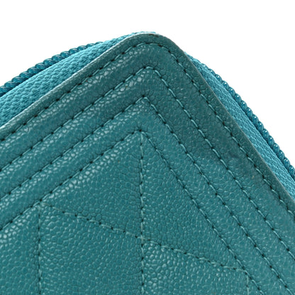 Chanel Caviar Quilted Boy Zip Around Coin Purse Wallet Turquoise 8 of 9