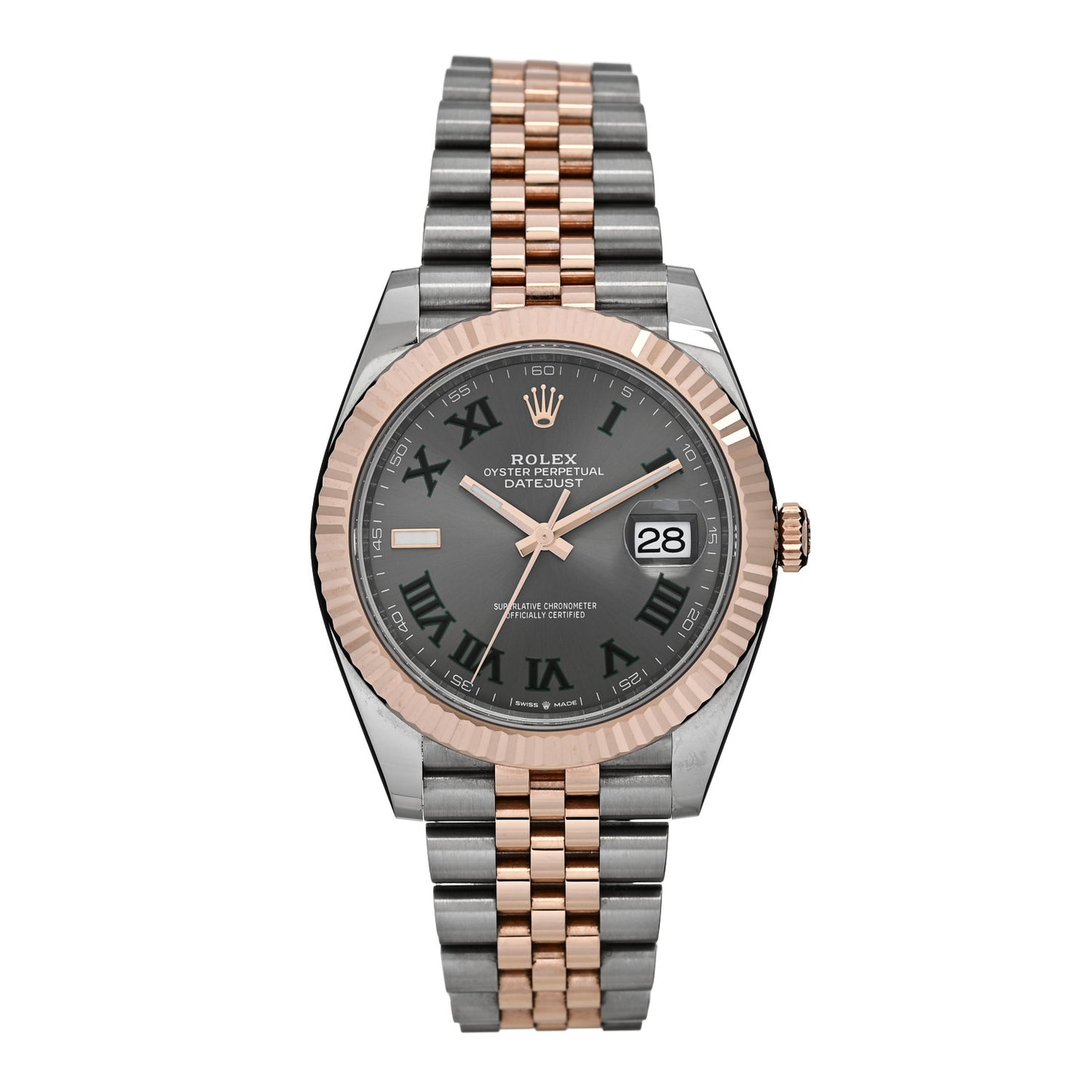 Stainless Steel 18K Everose Gold 41mm Oyster Perpetual Wimbledon Datejust Watch Slate 126331