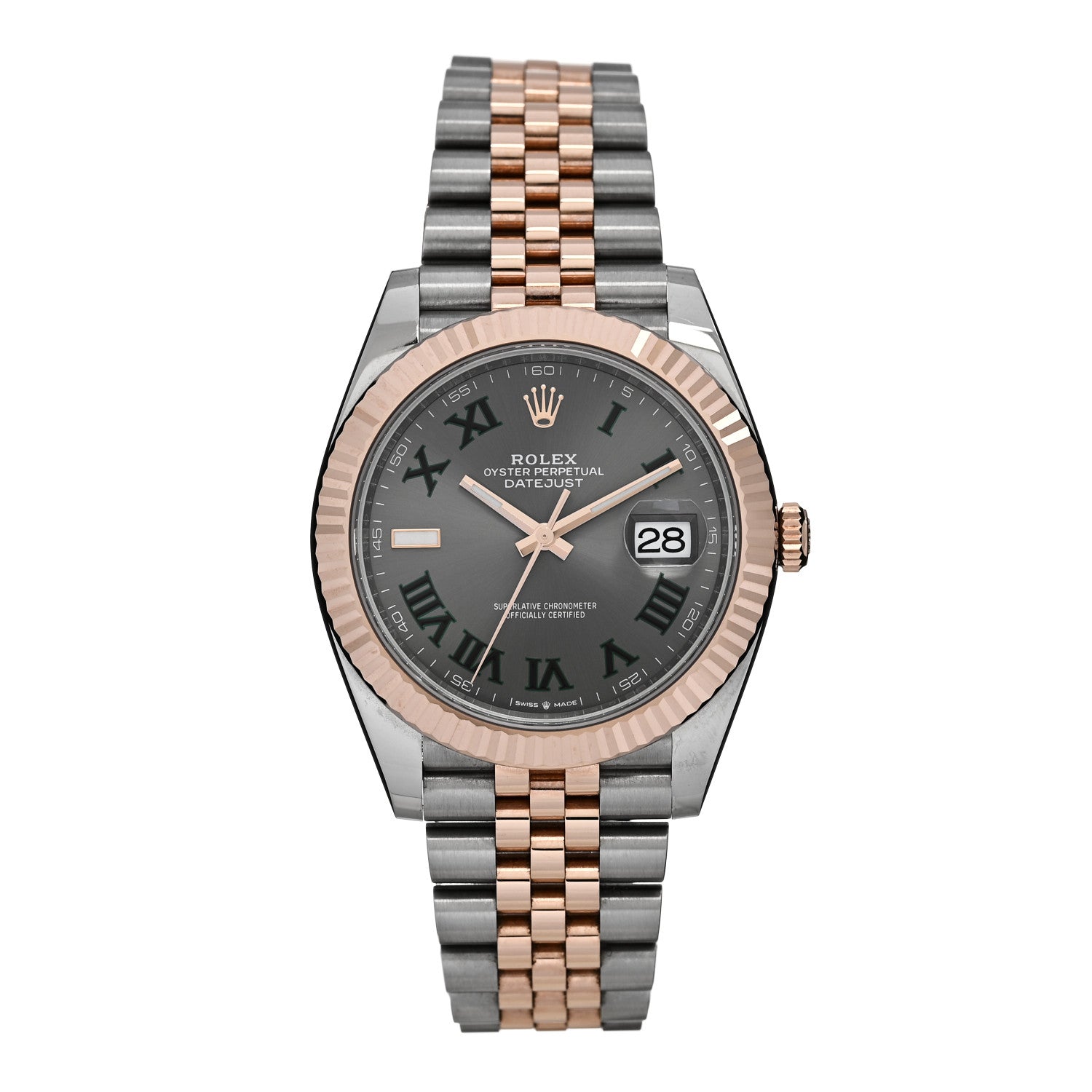 Rolex Stainless Steel 18K Everose Gold 41mm Oyster Perpetual Wimbledon Datejust Watch Slate 126331 1 of 5