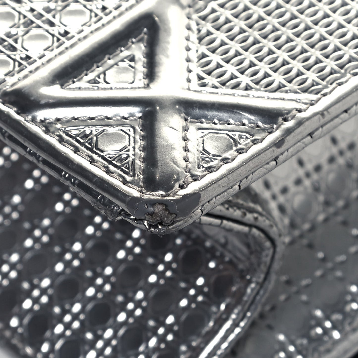 Metallic Patent Micro-Cannage Medium Diorama Flap Bag Silver