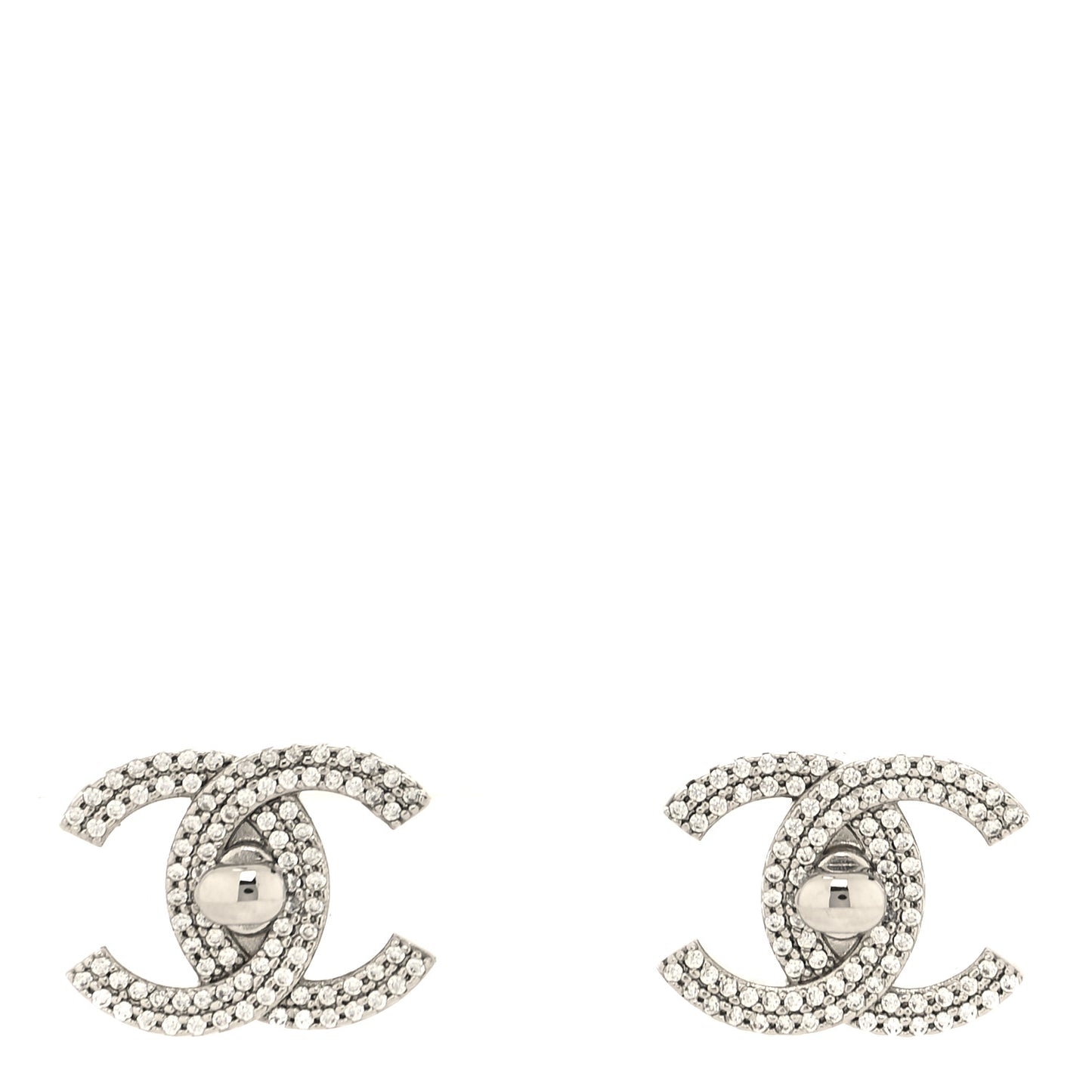 Crystal CC Turnlock Earrings Silver