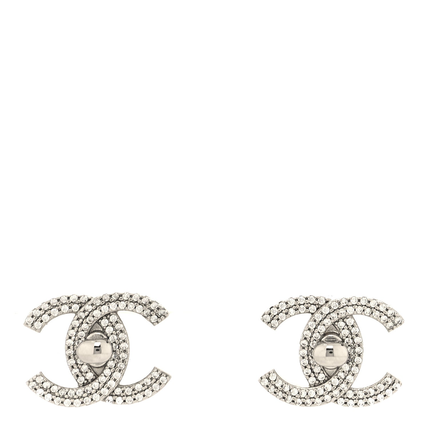 Chanel Crystal CC Turnlock Earrings Silver 1 of 4