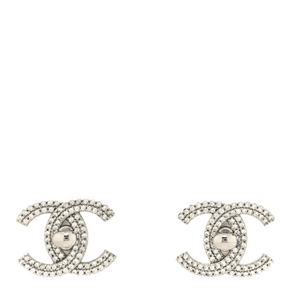 Chanel Crystal CC Turnlock Earrings Silver 1 of 4