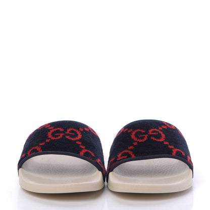 Gucci Terry Cloth GG Monogram Slide Sandals 37 Blue Red 2 of 8