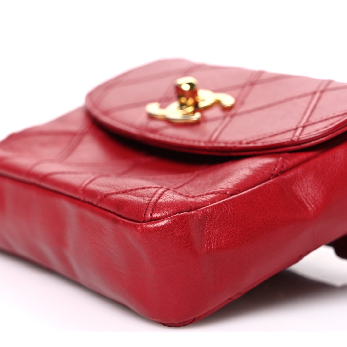 Lambskin Diamond Stitched Waist Chain Belt Flap Bag 75 30 Red