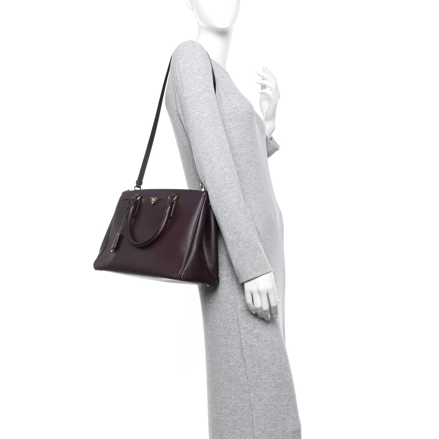 Prada Saffiano Lux Medium Double Zip Tote Bordeaux 2 of 18