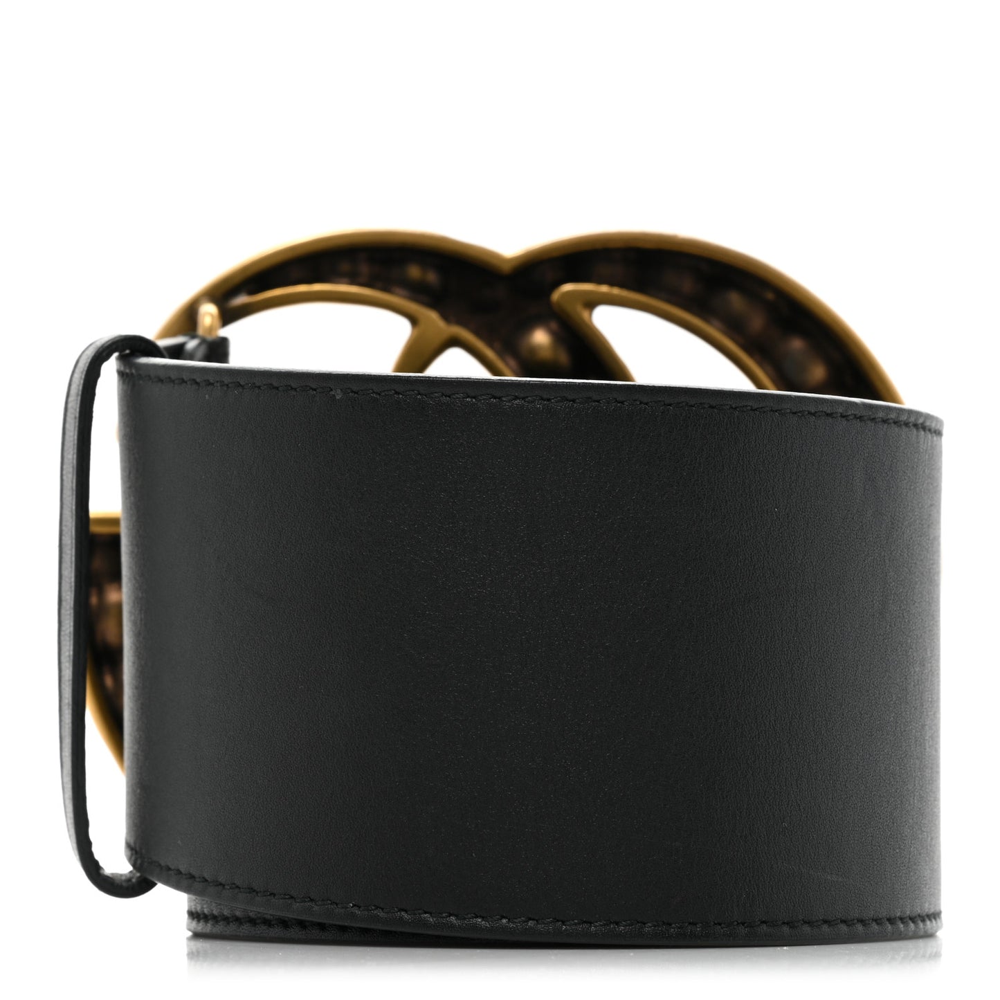 Moon Calfskin Pearl Double G 70mm Belt 80 32 Black Cream