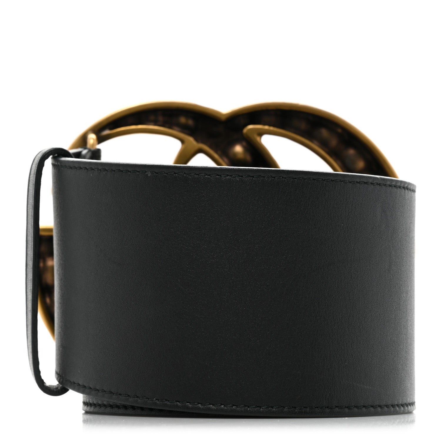 Gucci Moon Calfskin Pearl Double G 70mm Belt 80 32 Black Cream 2 of 5