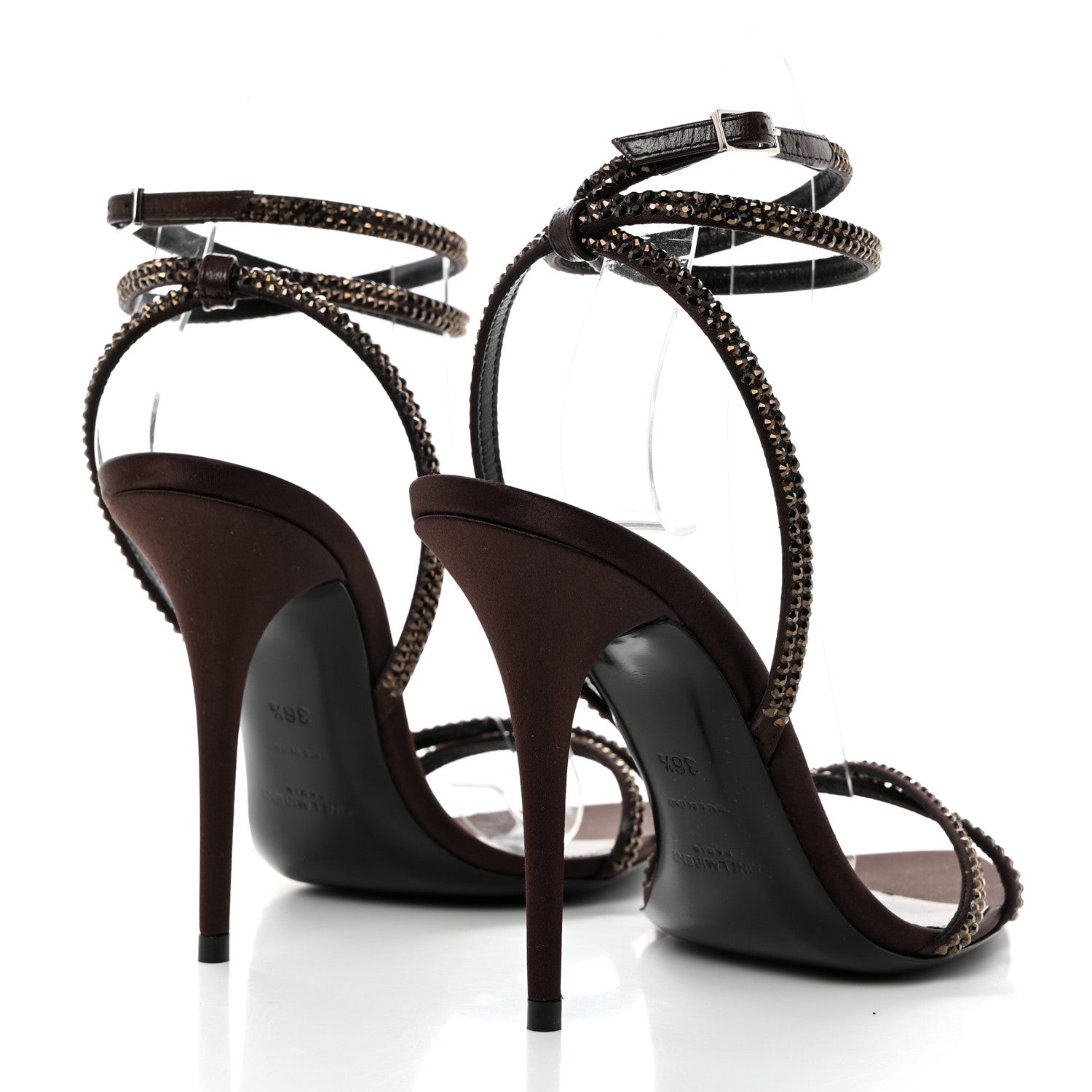 Saint Laurent Satin Crystal Ava 105 Sandals 36.5 Amaranth 4 of 7
