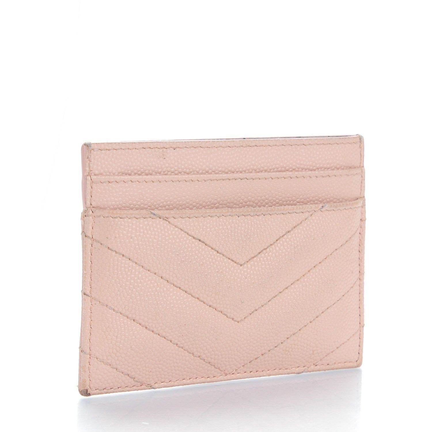 Saint Laurent Grain De Poudre Matelasse Chevron Card Case Pale Blush 3 of 7