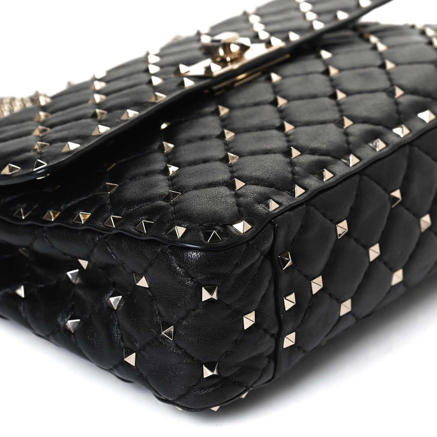 Lambskin Medium Rockstud Spike Shoulder Bag Black