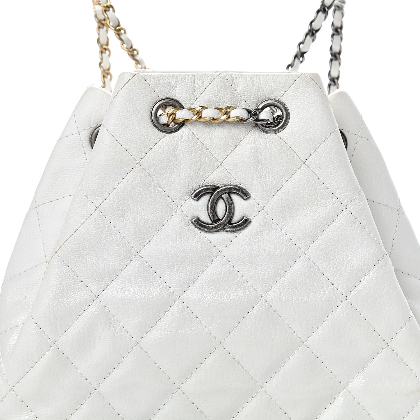 Patent Goatskin Quilted Small Gabrielle Backpack White