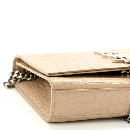 Saint Laurent Calfskin Crocodile Embossed Small Classic Monogram Kate Tassel Satchel Nude Powder 8 of 9