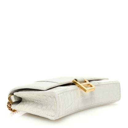 Balenciaga Shiny Calfskin Crocodile Embossed Hourglass Chain Bag White 4 of 9