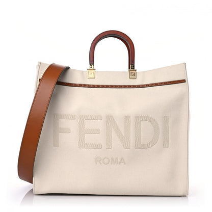 Fendi Cotton Canvas Calfskin Large Fendi Sunshine Shopper Tote White 1 of 11