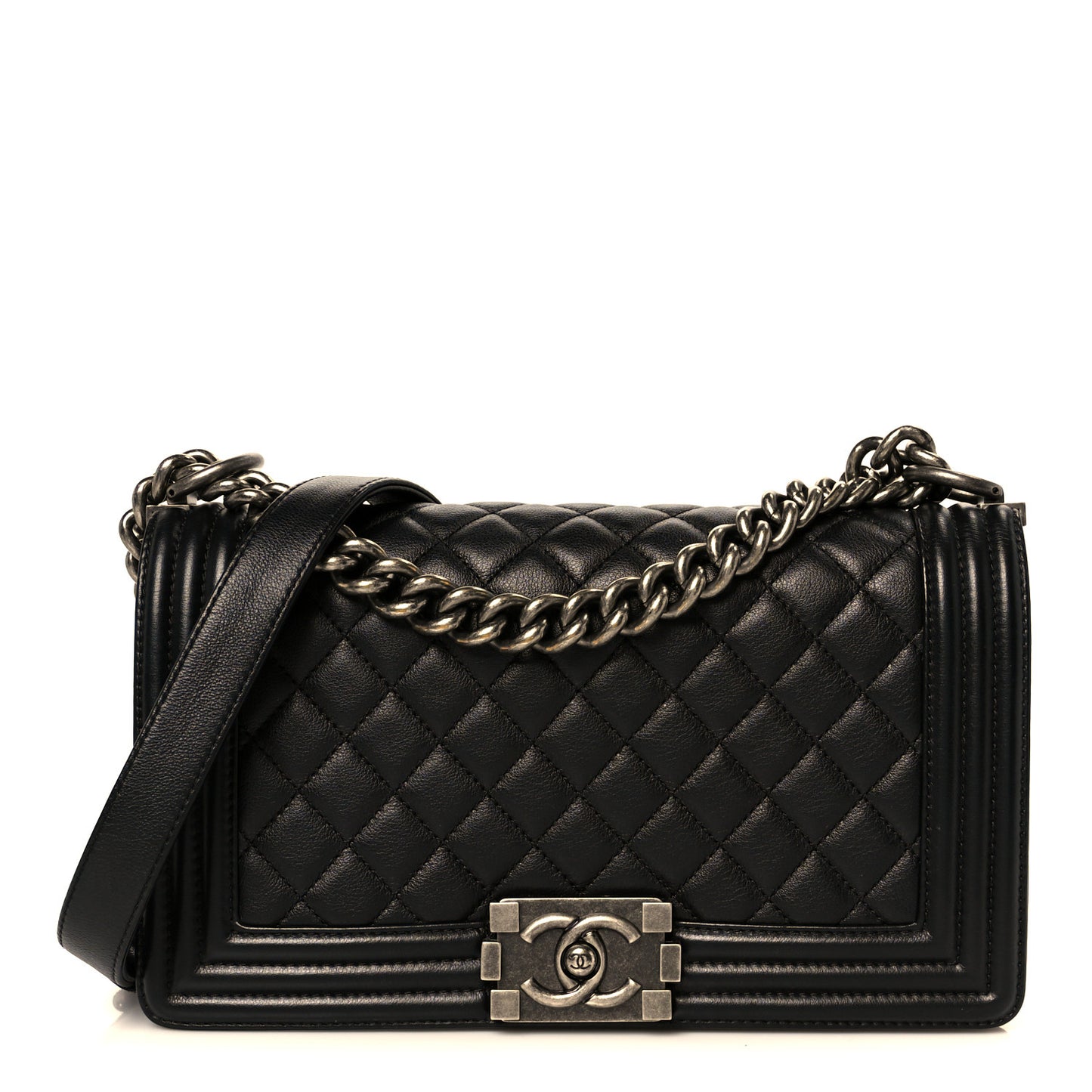 Calfskin Quilted Medium Boy Flap Black