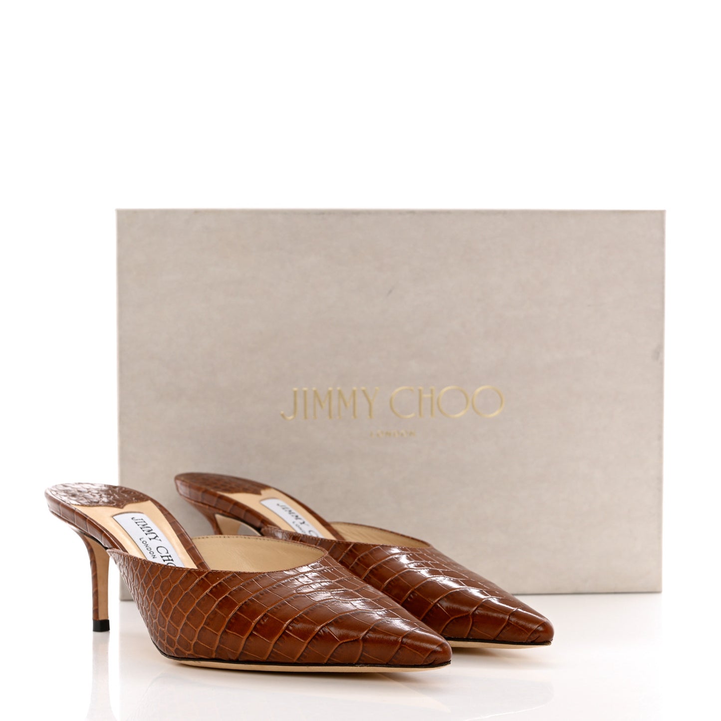 Calfskin Crocodile Embossed Rav 65 Mule Pumps 37.5 Cuoio