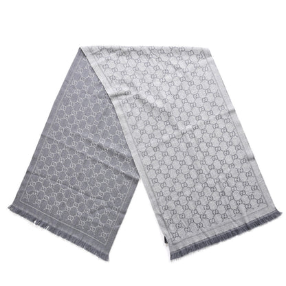 Gucci Wool Jacquard Monogram Fringe Scarf Grey 2 of 5