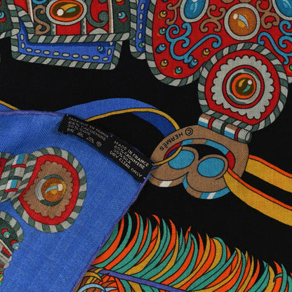 Hermes Cashmere Silk Sous L Egide De Mars Shawl 140  Bleu Multicolor 2 of 3