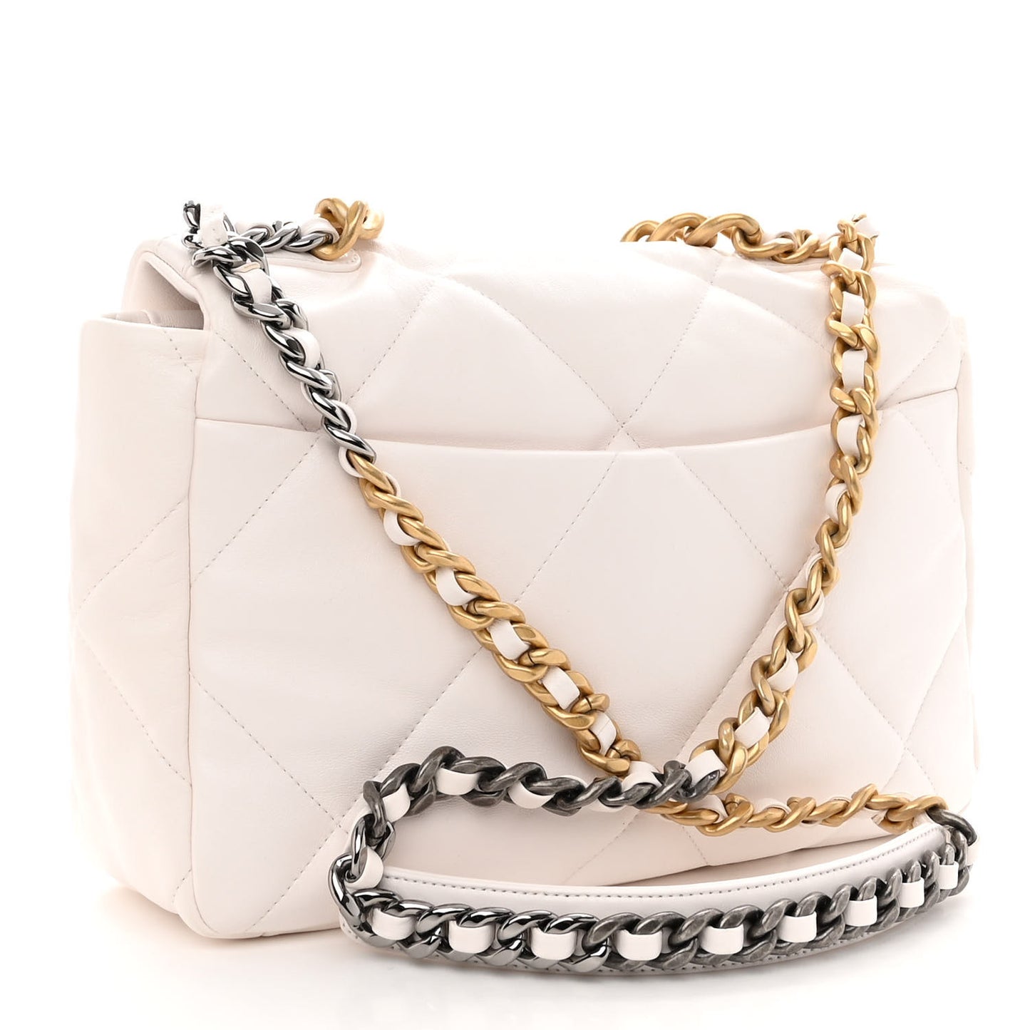 Lambskin Quilted Large Chanel 19 Flap White