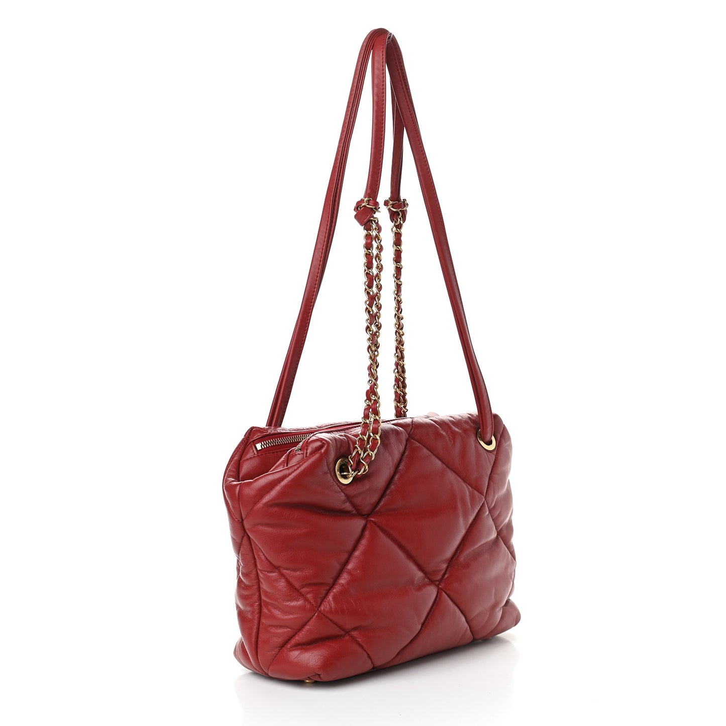 Lambskin Quilted Large Bowling Bag Red