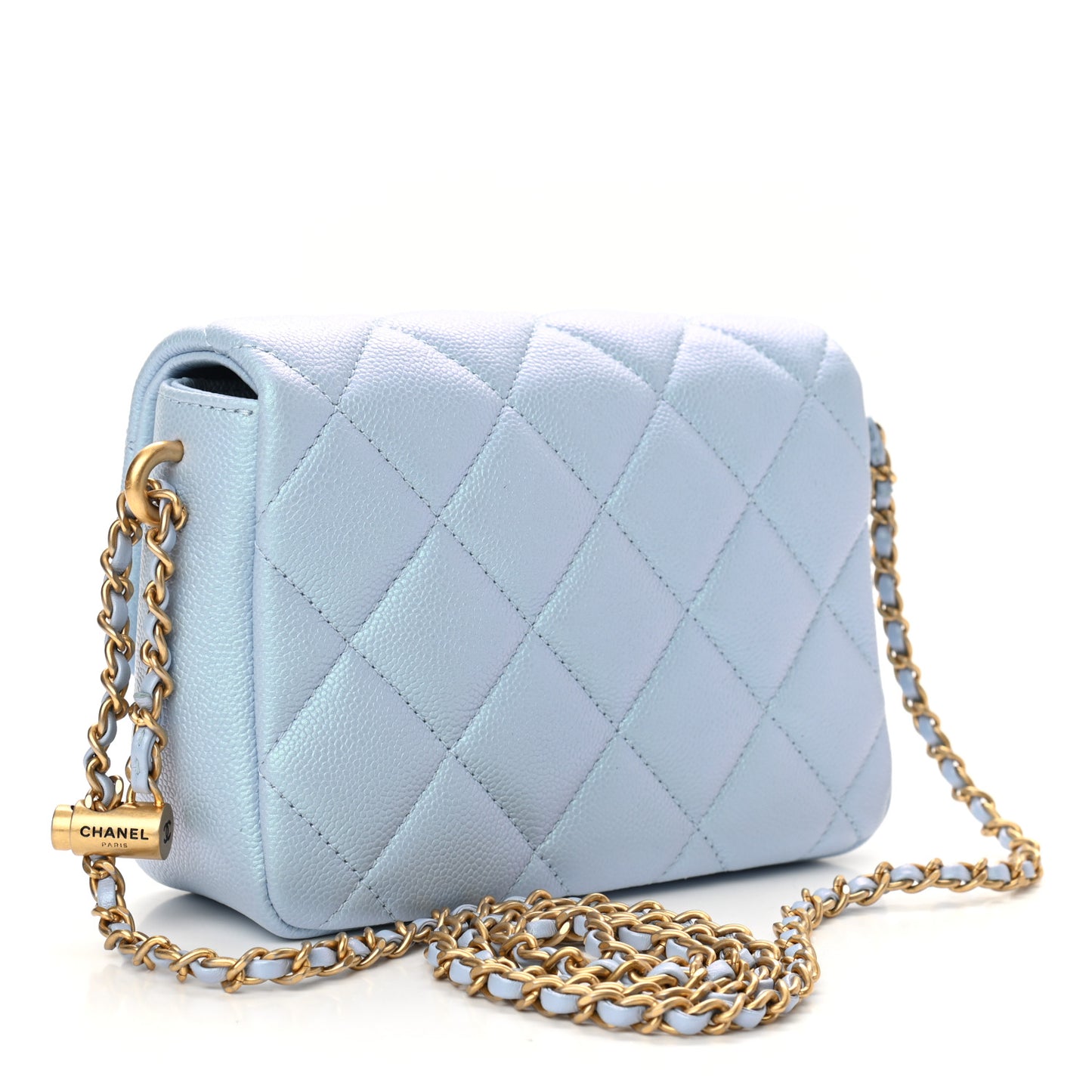 Iridescent Caviar Quilted Mini My Perfect Flap Light Blue