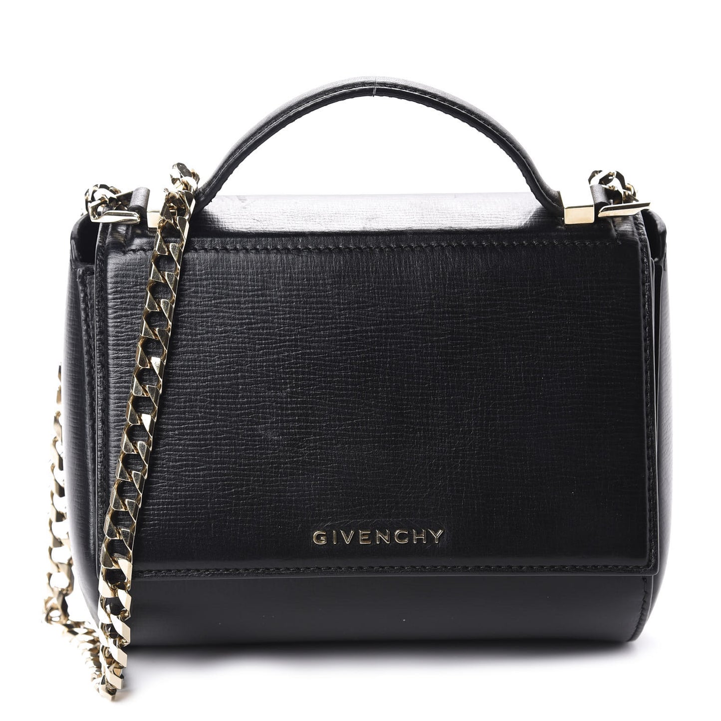Textured Calfskin Mini Pandora Box Chain Crossbody Bag Black