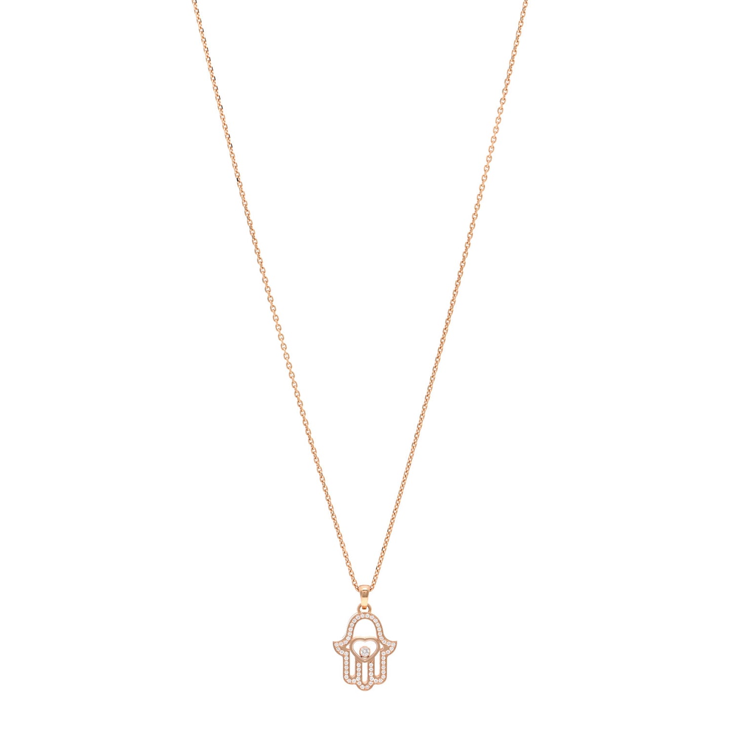 18K Rose Gold Diamond Happy Diamonds Hamsa Pendant Necklace