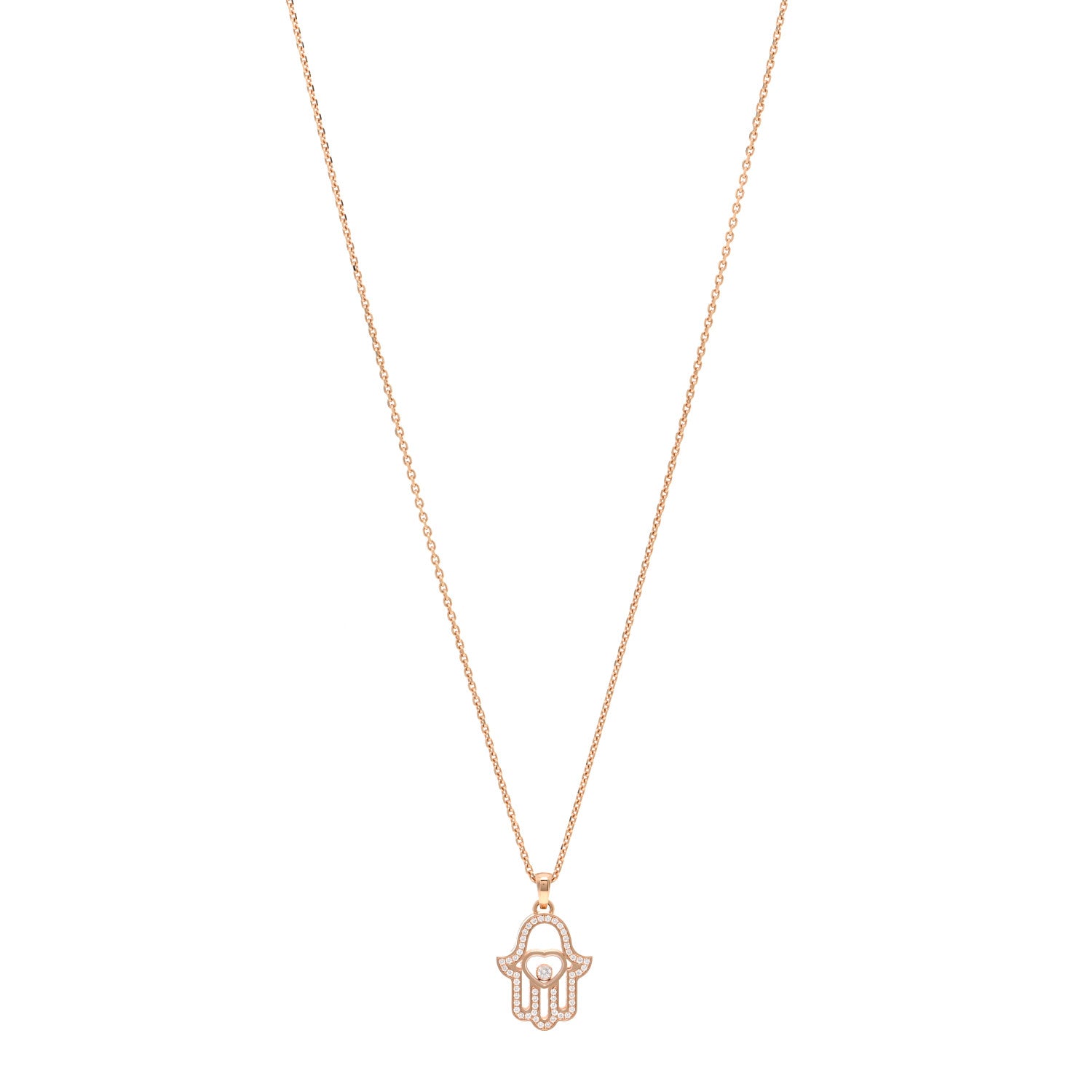 Chopard 18K Rose Gold Diamond Happy Diamonds Hamsa Pendant Necklace 1 of 5