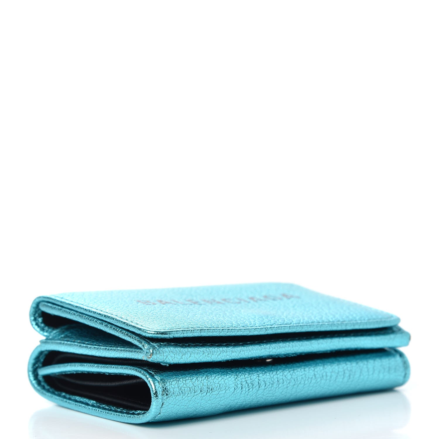 Balenciaga Metallic Goatskin Logo Mini Everyday Wallet Turquoise Black 4 of 7