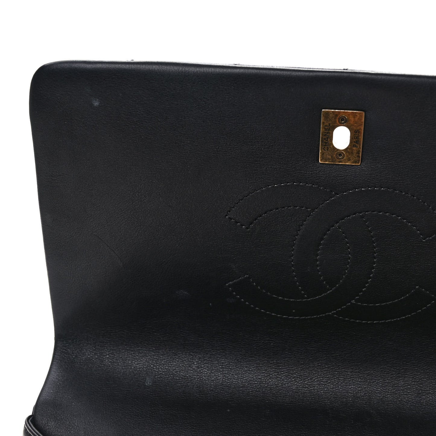 Calfskin Quilted Gold Bar Flap Black