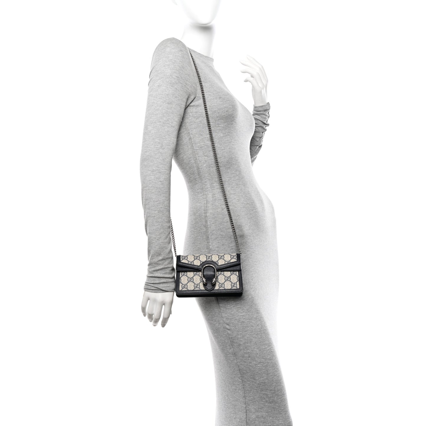 GG Supreme Monogram Textured Dollar Calfskin Super Mini Dionysus Shoulder Bag Beige Blue