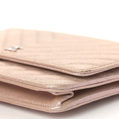 Chanel Metallic Caviar Chevron Quilted Wallet On Chain WOC Light Gold 10 of 10