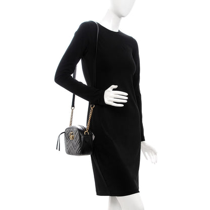 Gucci Calfskin Matelasse Small GG Marmont Chain Shoulder Bag Black 4 of 16