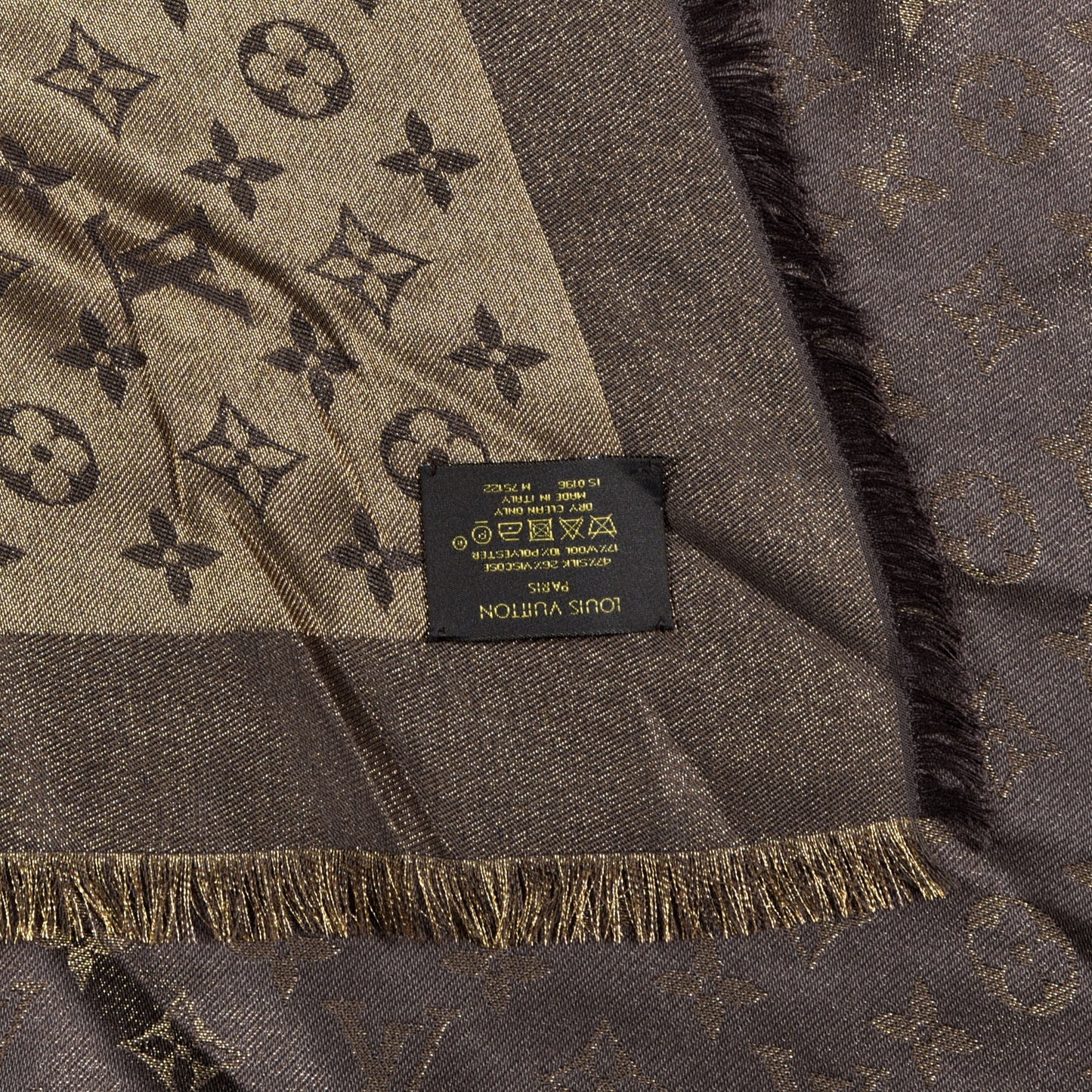 Silk Lurex Wool Monogram Shine Shawl Brown