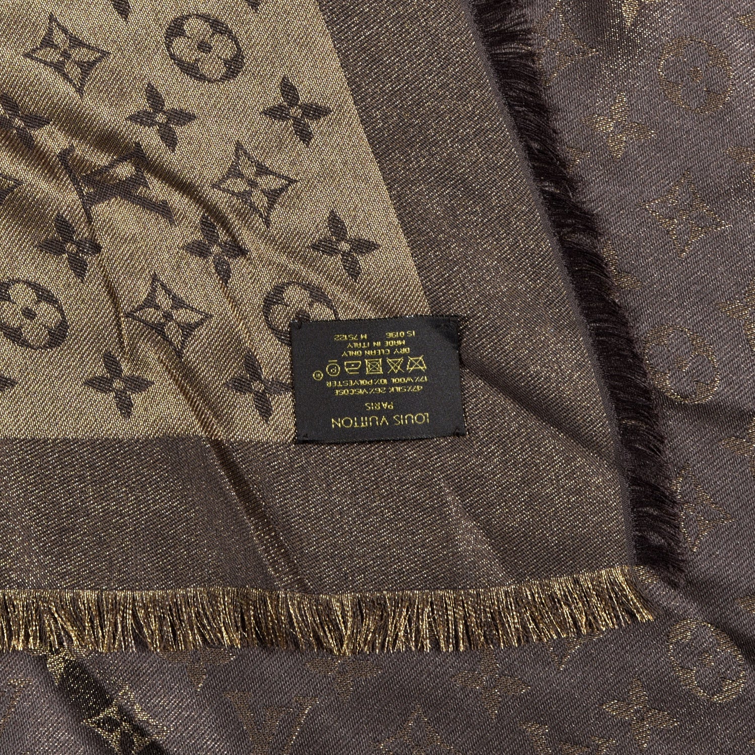 Louis Vuitton Silk Lurex Wool Monogram Shine Shawl Brown 4 of 4