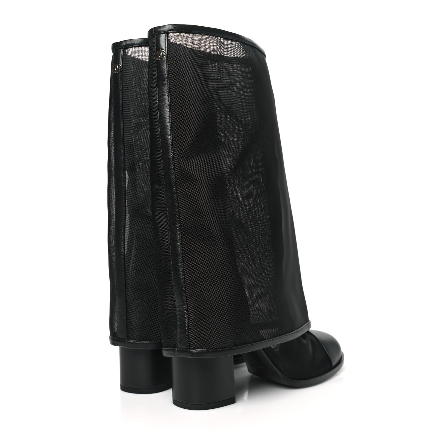 Mesh Lambskin Cap Toe Ankle Boots 38.5 Black