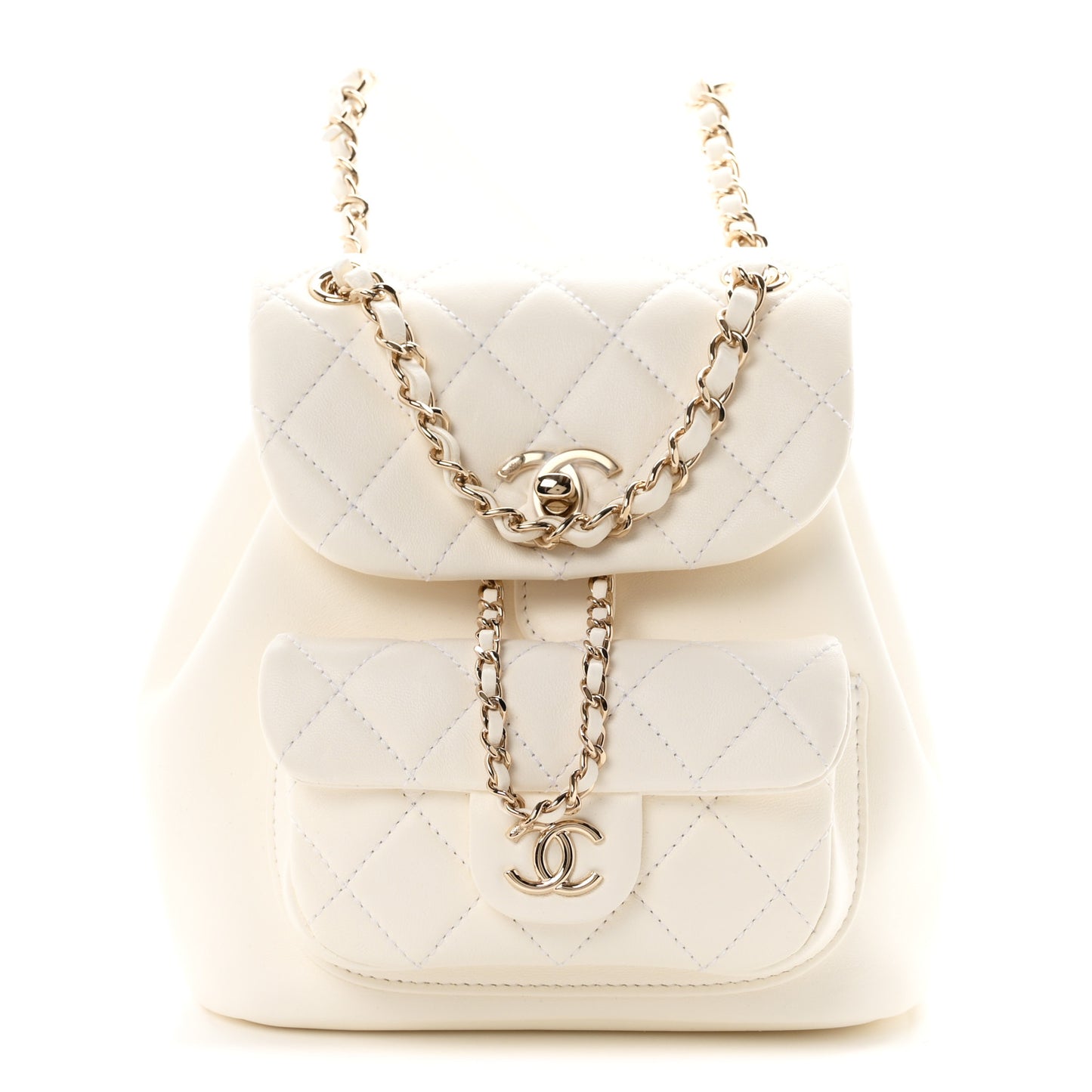Lambskin Quilted Small Duma Drawstring Backpack White