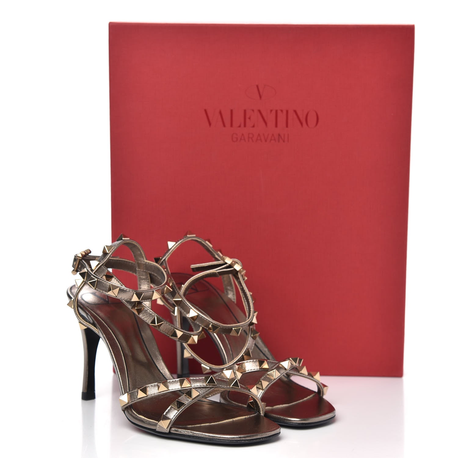 Valentino Garavani Metallic Nappa Rockstud Ankle Wrap 85mm Sandals 36 Sasso 10 of 10