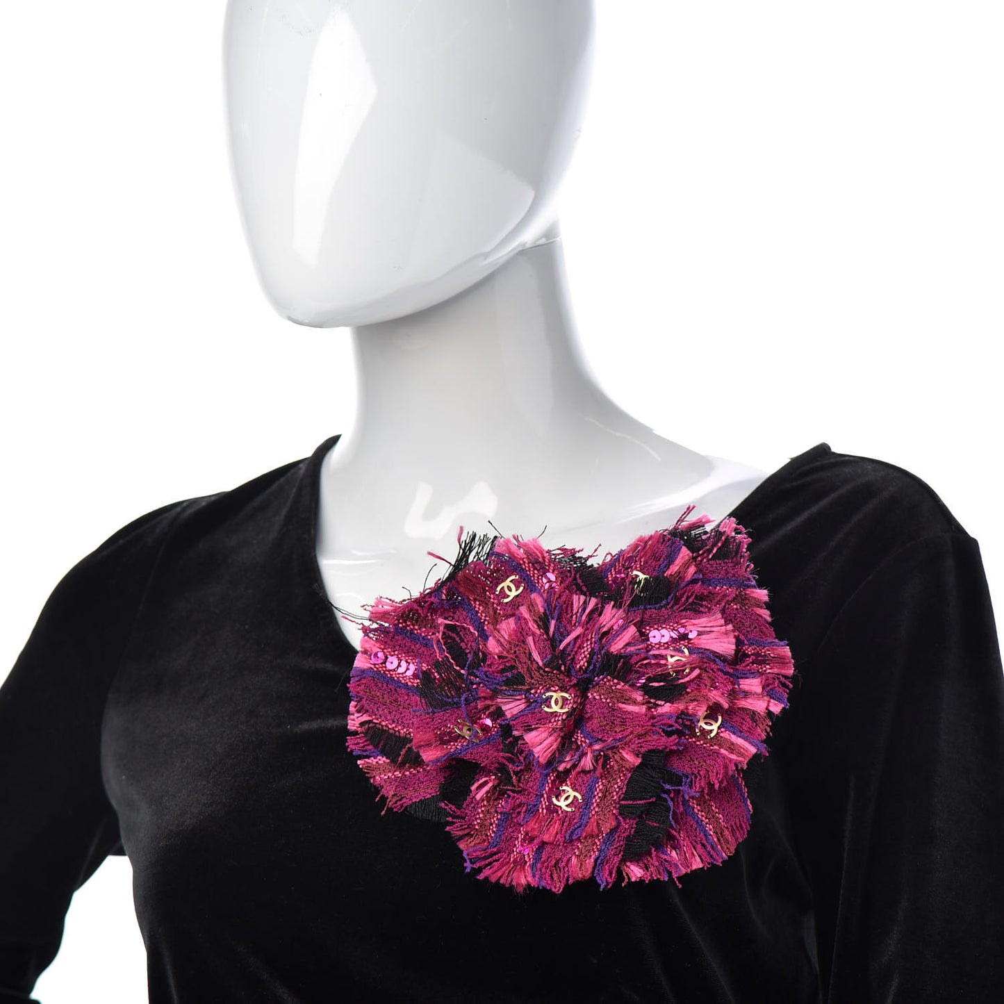 Tweed CC Pin Brooch Pink Multicolor
