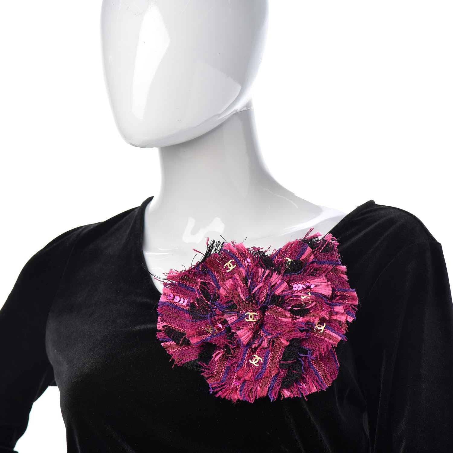 Chanel Tweed CC Pin Brooch Pink Multicolor 2 of 4