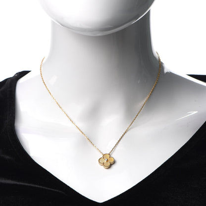 Van Cleef & Arpels 18K Yellow Gold Diamond Yellow Mother of Pearl Vintage Alhambra Pendant Necklace 2 of 8