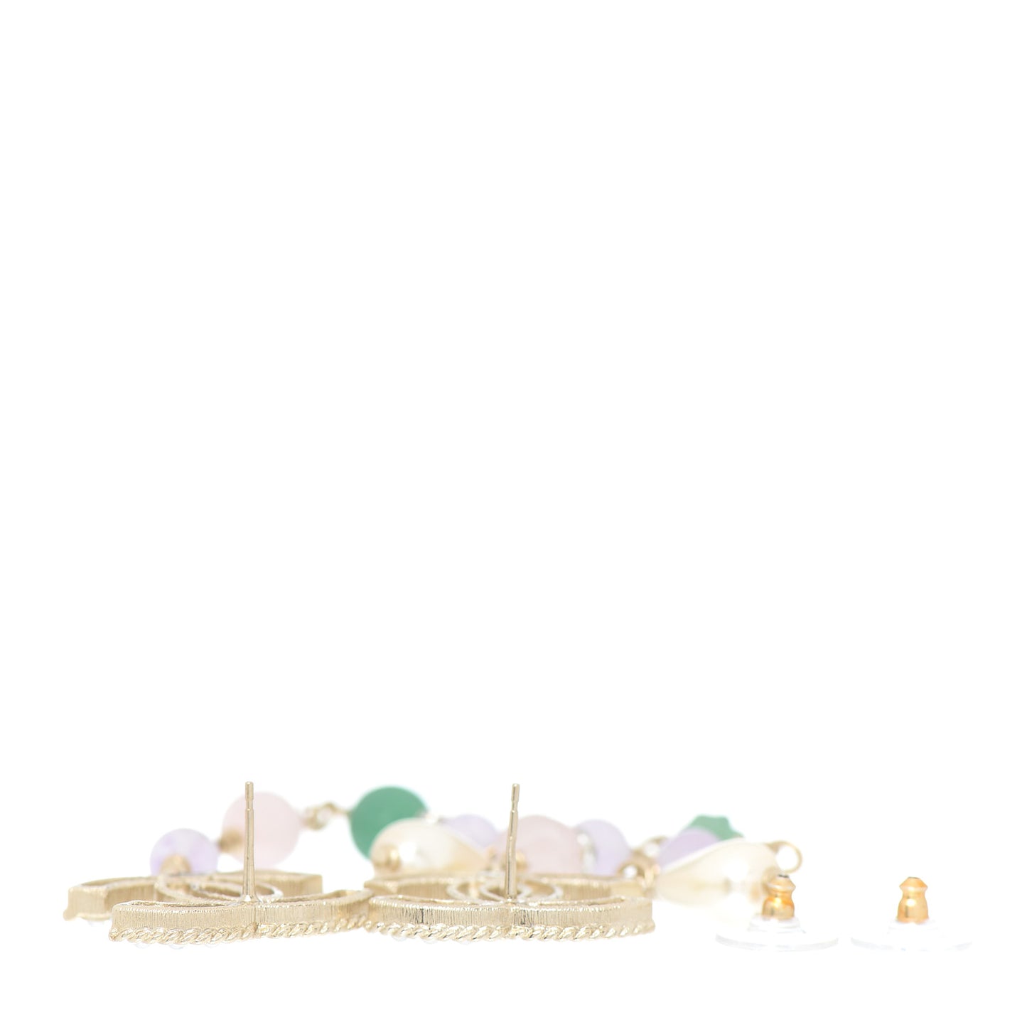 Pearl Beaded CC Drop Earrings Gold