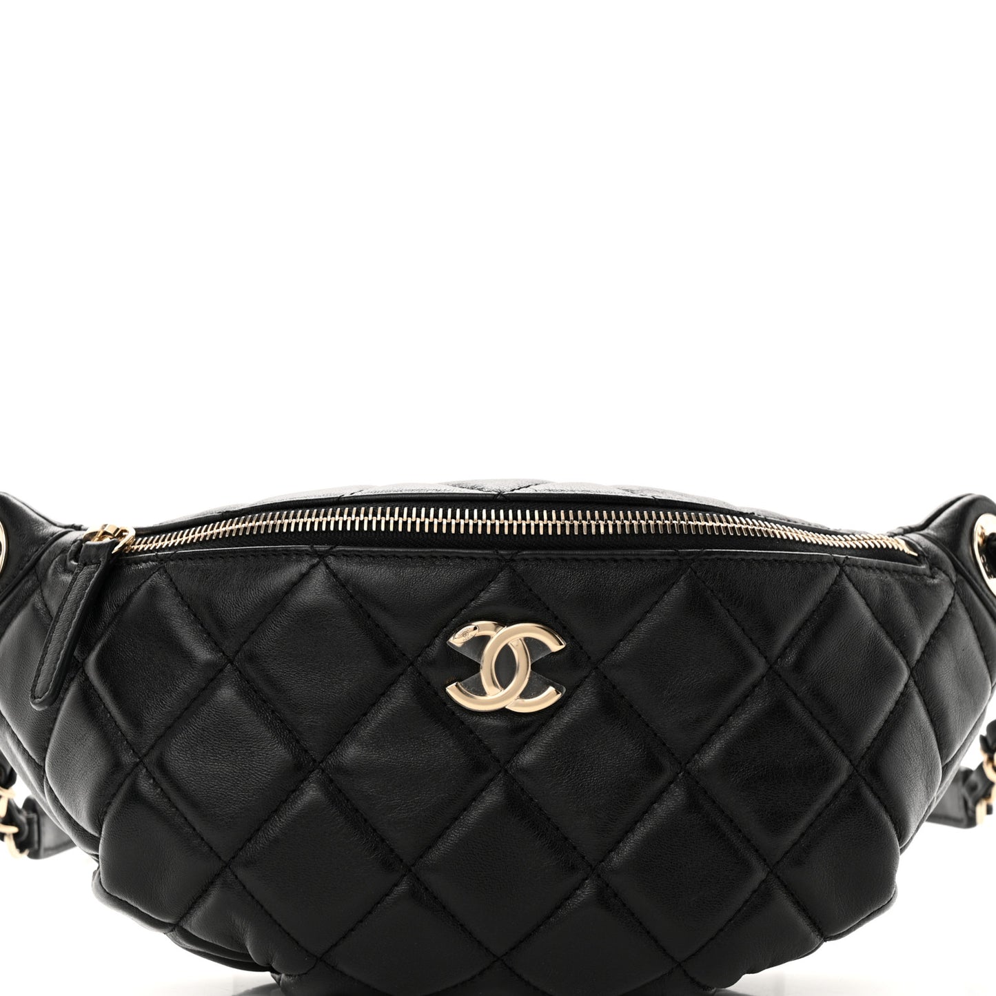 Lambskin Quilted Waist Bag Fanny Pack Black